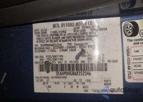 2010 Ford Fusion Se z USA, uszkodzony, nr VIN 3FAHP0HG8AR352346